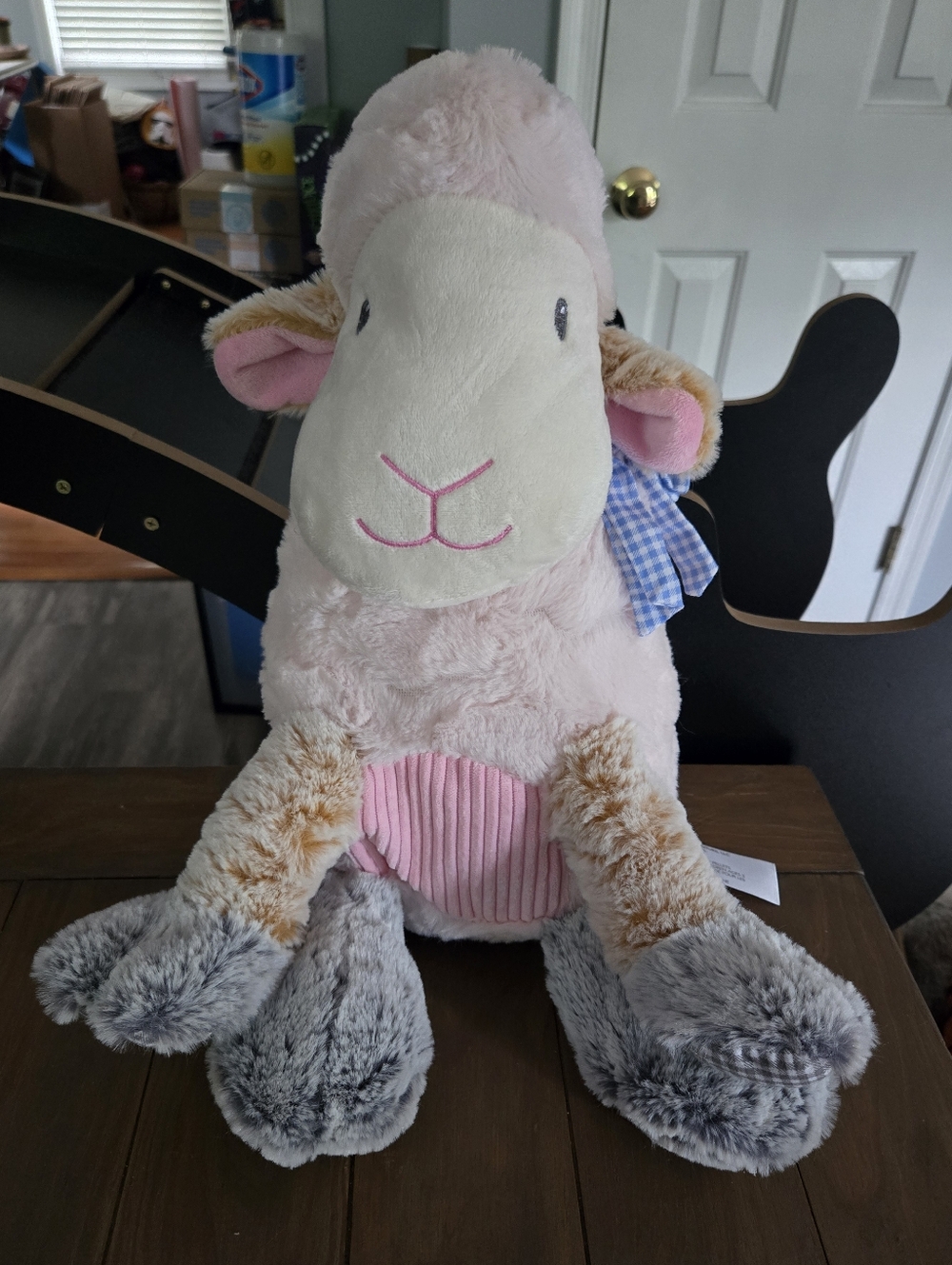 Plush Sheep / Lamb Baby Stuffed Animal Pink, Cream, Gray Animal Adventure